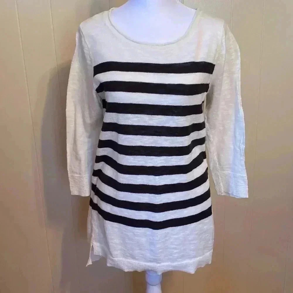 Lilla P 3/4 Sleeve Nautical White with Black Stripes Lightweight Small Sweater.